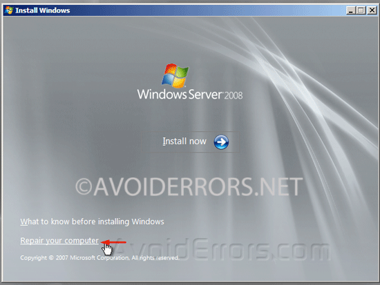 Reset Windows Server 2008 1