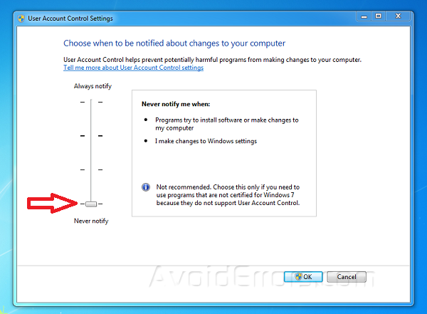Disable Account Control (UAC) Notifications in Windows 7 & Vista