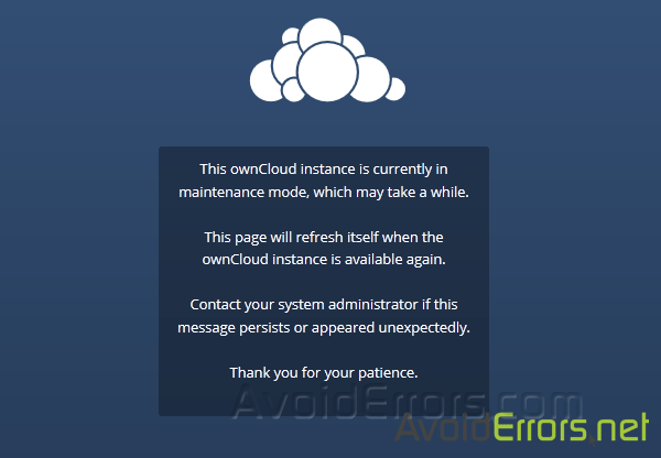 This ownCloud instance is currently in maintenance mode, which may take a while