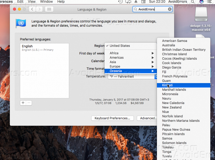 Change the Region and keyboard language on a Mac OS X AvoidErrors