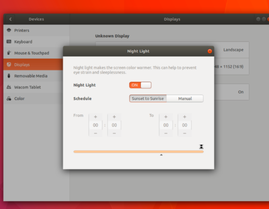 Turn ON “Night Light” on Ubuntu 17.10