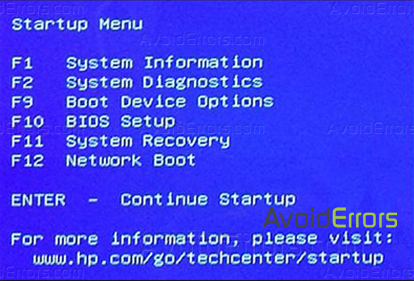 hp recovery startup menu