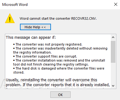 Fix MS Word Error RECOVR32.CNV